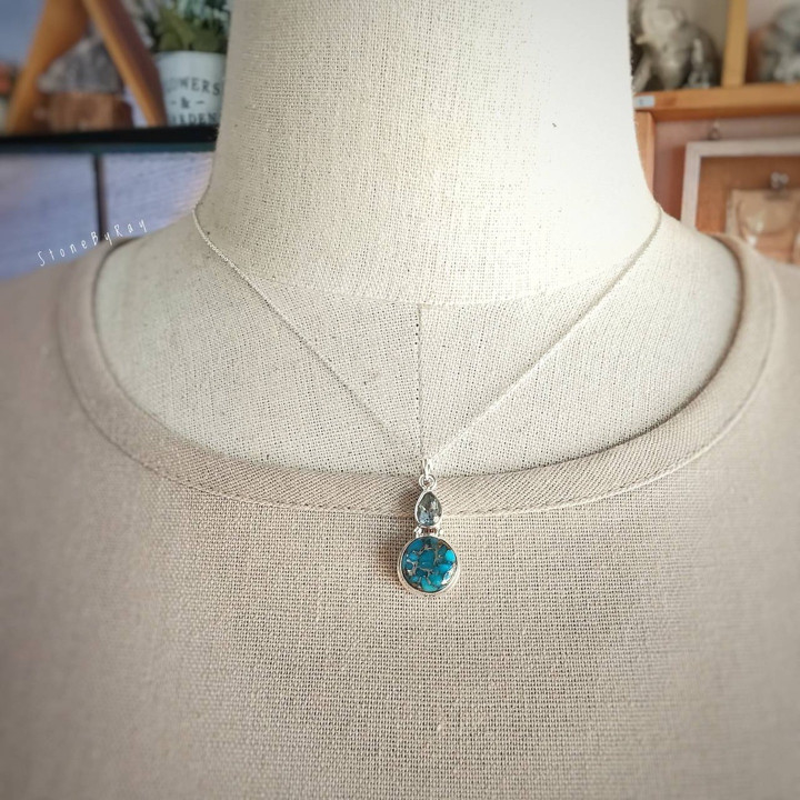 Collier pendentif en argent sterling turquoise et topaze