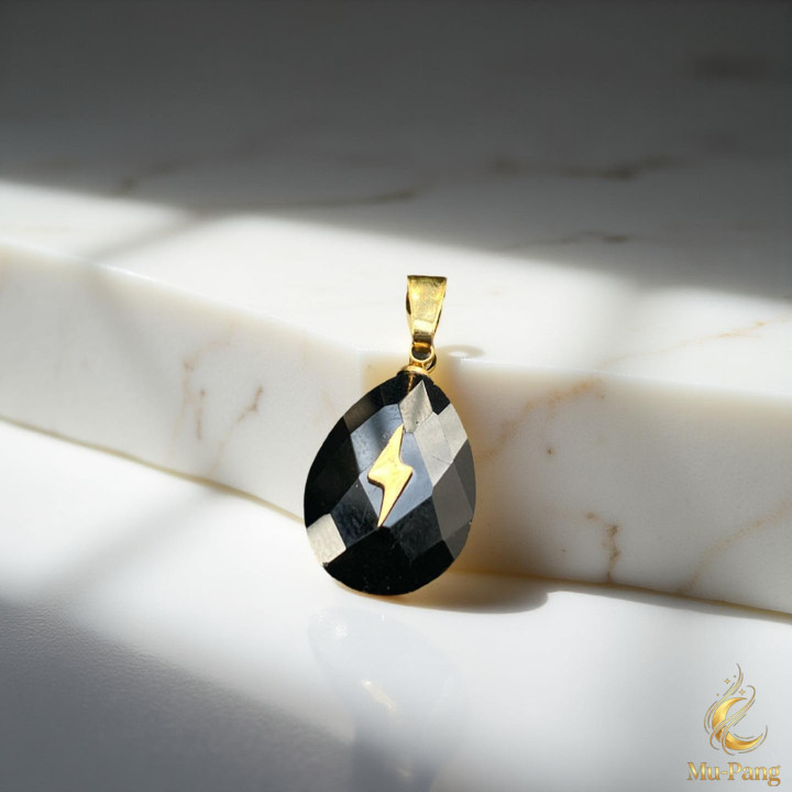 Black Agate Stone Pendant Necklace for Luck and Fortune