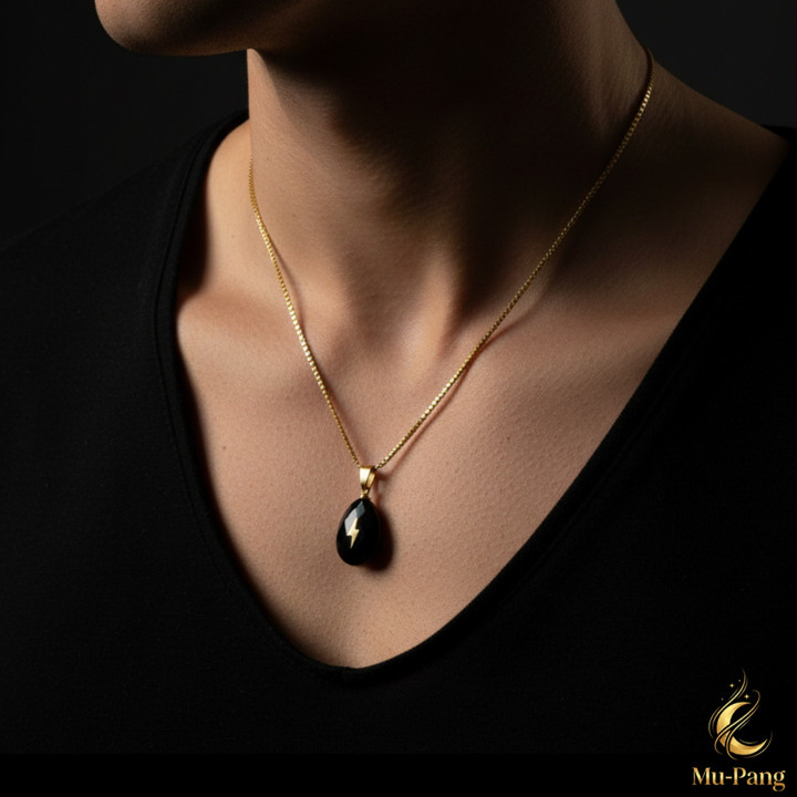 Black Agate Stone Pendant Necklace for Luck and Fortune