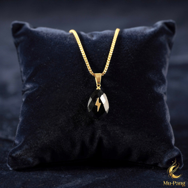 Black Agate Stone Pendant Necklace for Luck and Fortune