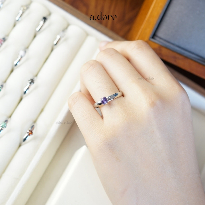 Genuine Amethyst Ring - Adjustable, Stainless Steel