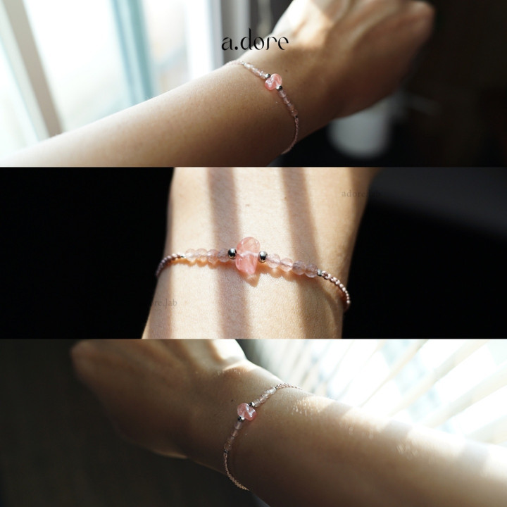 Pulsera de cuarzo cereza natural con dije - Piedra auténtica