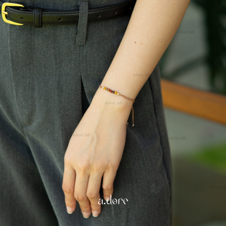 Pulsera personalizada de jaspe mookaite con piedra de la suerte | Piedra preciosa natural