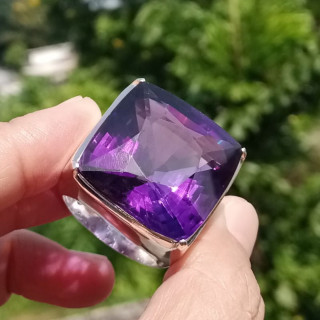 Genuine Amethyst Ring | 55.5ct | Sterling Silver | Size 60