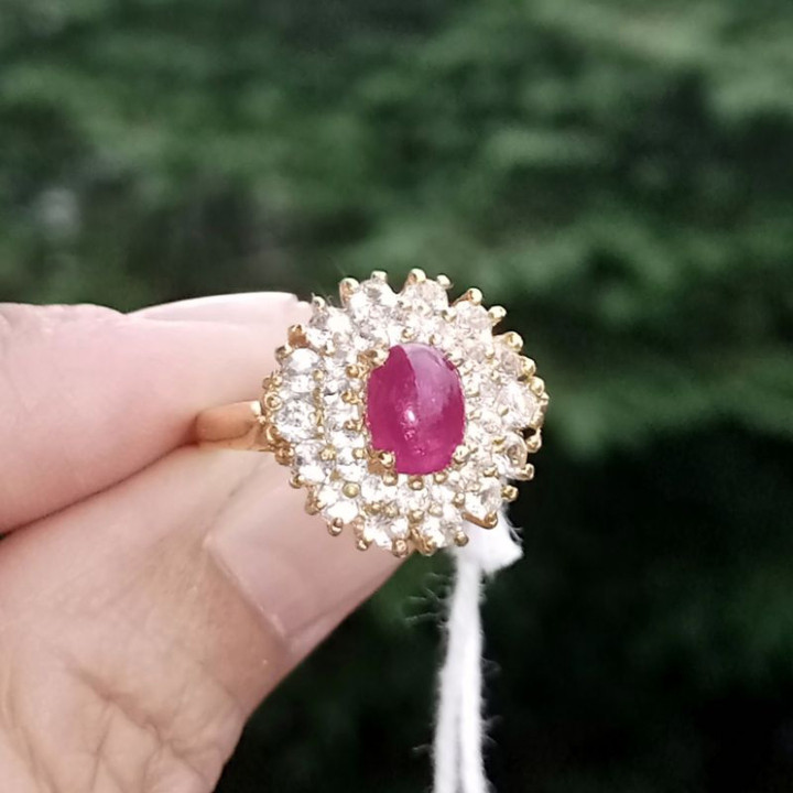 Genuine Ruby and Zircon Sterling Silver Ring (#53)