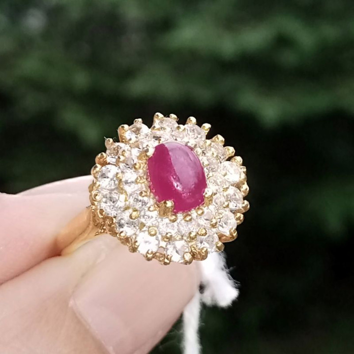 Genuine Ruby and Zircon Sterling Silver Ring (#53)