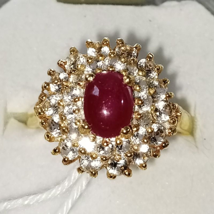 Genuine Ruby and Zircon Sterling Silver Ring (#53)