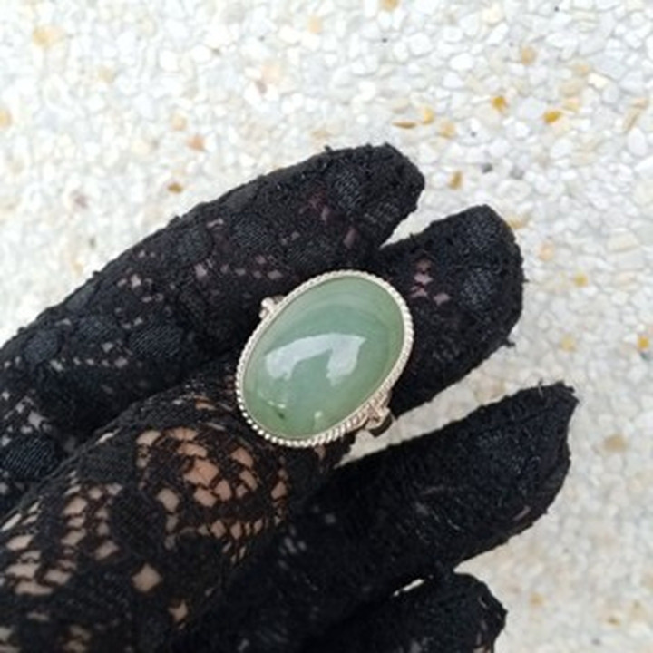 Echter burmesischer Jade-Ring aus Sterlingsilber, Größe 55,5