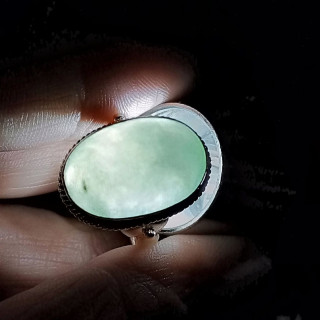 Genuine Burmese Jade Sterling Silver Ring Size 55.5