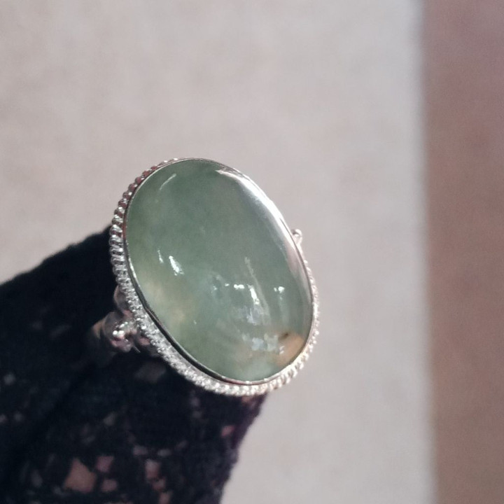 Echter burmesischer Jade-Ring aus Sterlingsilber, Größe 55,5