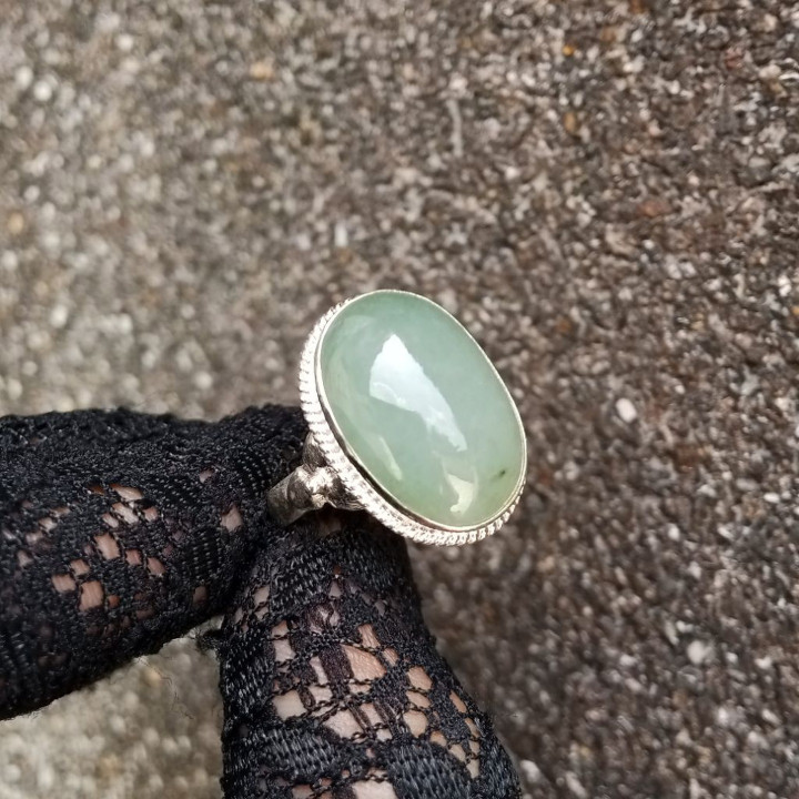 Echter burmesischer Jade-Ring aus Sterlingsilber, Größe 55,5