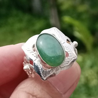 Genuine Burmese Jade Ring | Size 60 | Sterling Silver