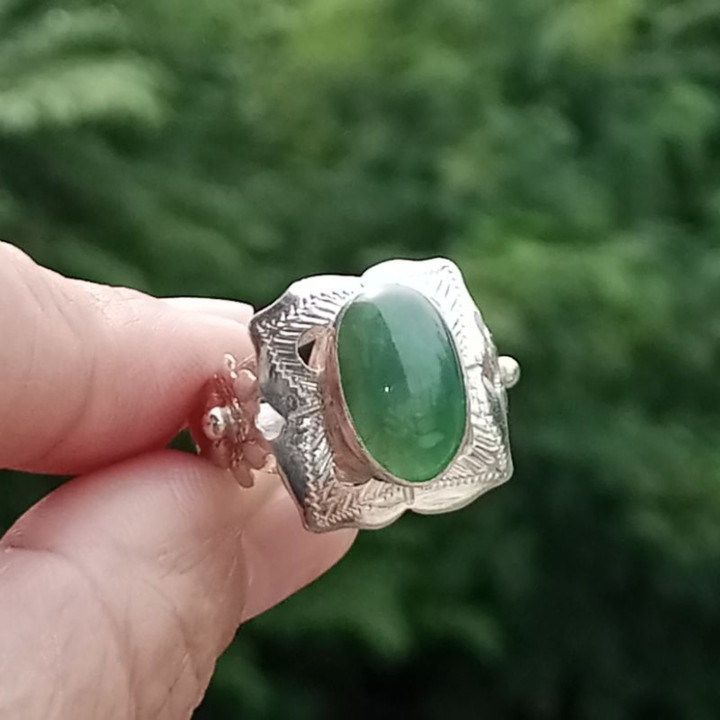 Genuine Burmese Jade Ring | Size 60 | Sterling Silver