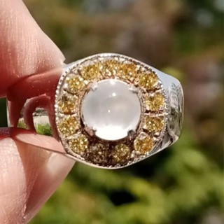 Genuine Burmese White Jade Ring | Size 58 | Sterling Silver