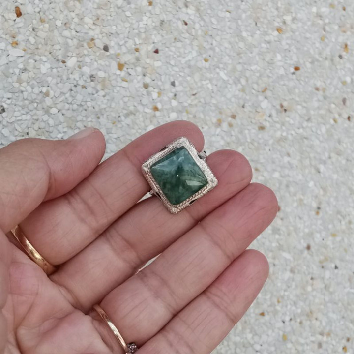 Elegant Burmese Jade Ring in Sterling Silver