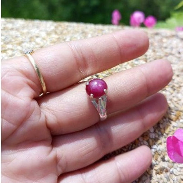 Genuine Ruby Sterling Silver Ring (Sizes 52.5-57)