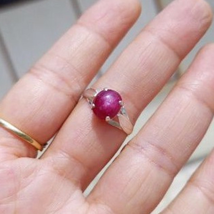 Genuine Ruby Sterling Silver Ring (Sizes 52.5-57)