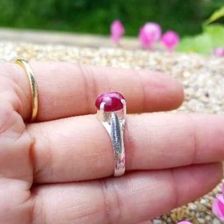 Genuine Ruby Sterling Silver Ring (Sizes 52.5-57)