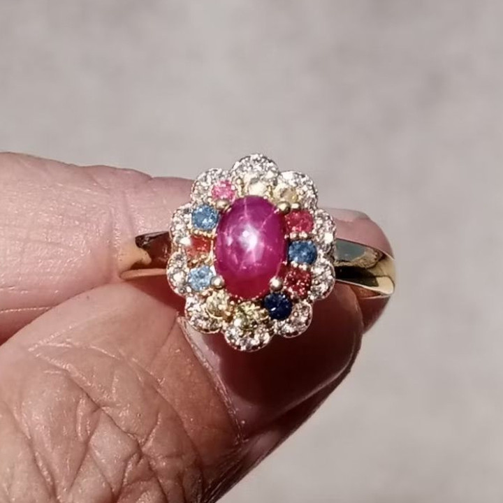 Radiant Ruby and Sapphire Sterling Silver Ring (Size 56)