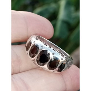 Genuine Onyx Ring in Sterling Silver (#Size57)