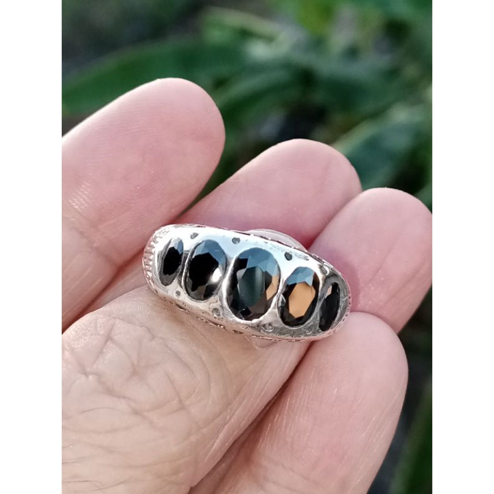 Genuine Onyx Ring in Sterling Silver (#Size57)