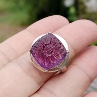 Amethyst Engraved Ring in Sterling Silver (Size 55)