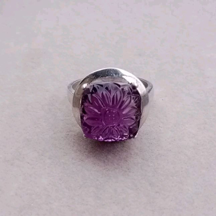Amethyst Engraved Ring in Sterling Silver (Size 55)