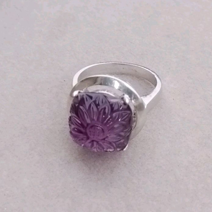 Amethyst Engraved Ring in Sterling Silver (Size 55)