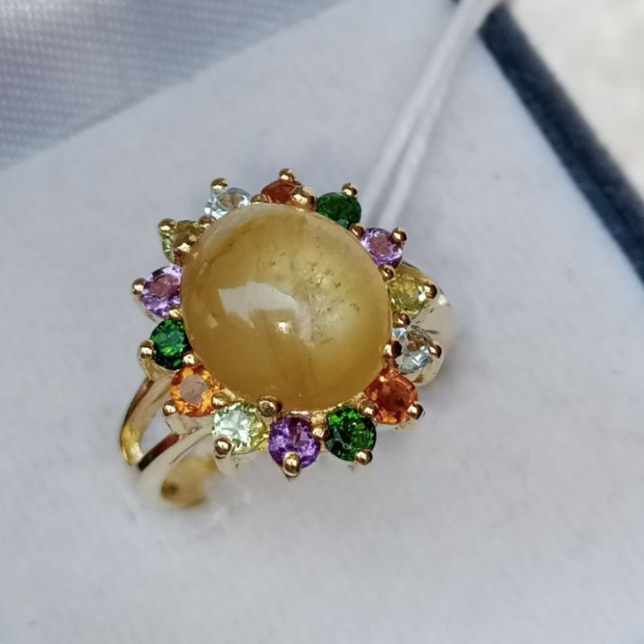 Sapphire and Gemstone Sterling Silver Ring - Size 53