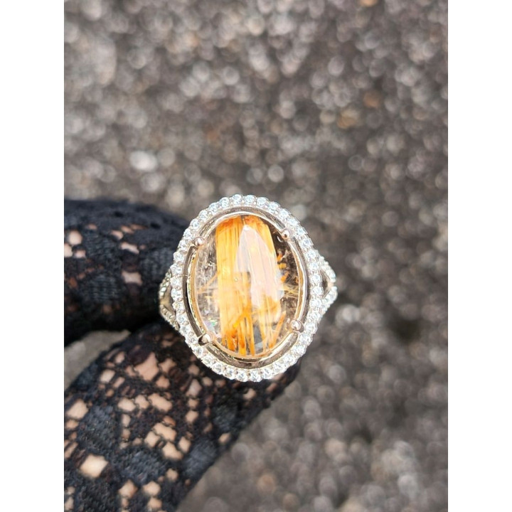 Genuine Gold Silk Ring | 925 Sterling Silver Size 52.5