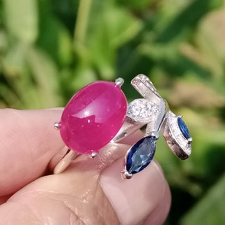 Natural Ruby Ring in Sterling Silver | Size 56