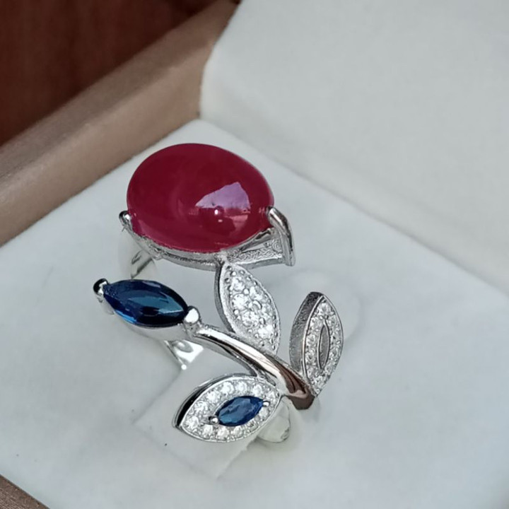 Natural Ruby Ring in Sterling Silver | Size 56