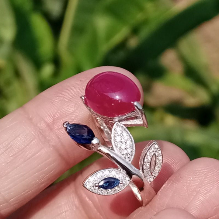 Natural Ruby Ring in Sterling Silver | Size 56