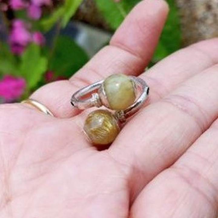 Sterling Silver Gold Thread Ring - Adjustable Size 53-55