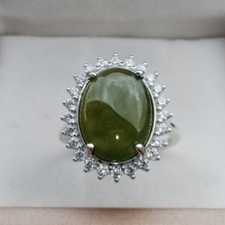 Green Sapphire Ring in Sterling Silver - Size 56