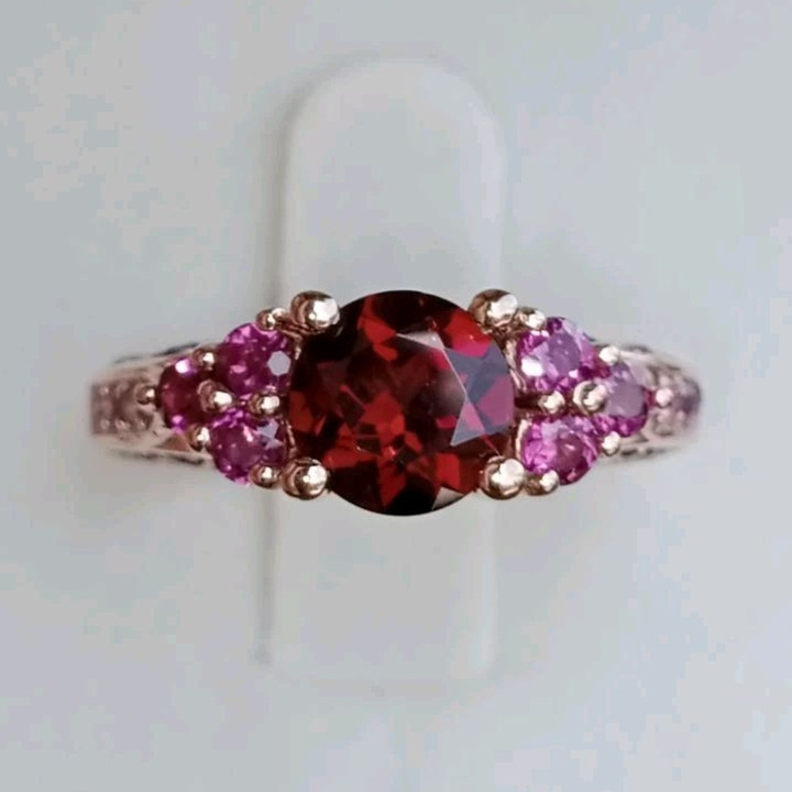Genuine Garnet Ring | Size 53, 7mm Sterling Silver