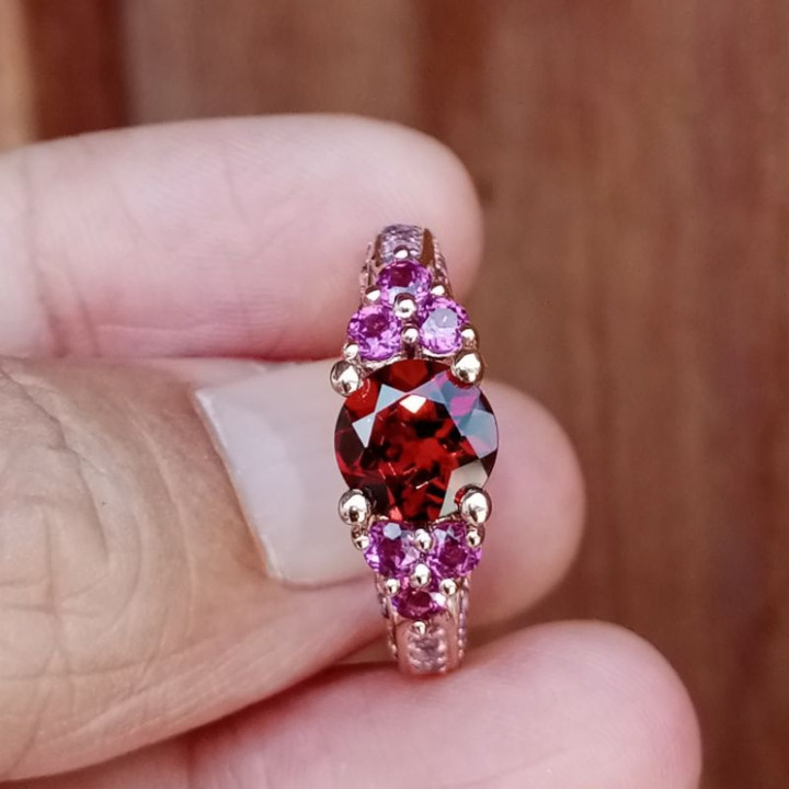 Genuine Garnet Ring | Size 53, 7mm Sterling Silver