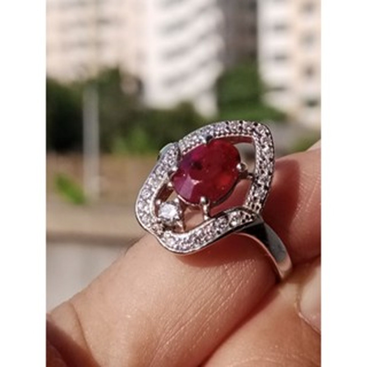 Genuine Ruby Ring in Sterling Silver (#56.5)