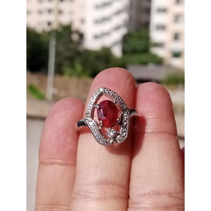 Genuine Ruby Ring in Sterling Silver (#56.5)
