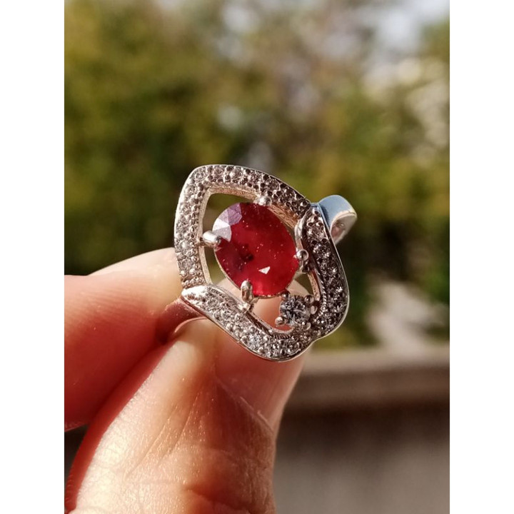 Genuine Ruby Ring in Sterling Silver (#56.5)