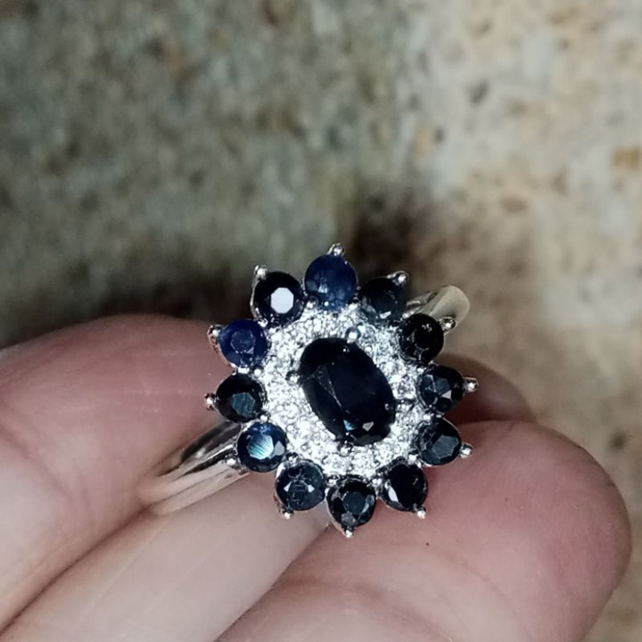 Heated Siam Blue Sapphire Ring | Size 55.5 Sterling Silver