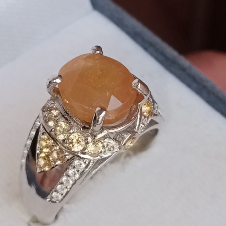 Genuine Sapphire Ring | Sterling Silver (Size 57)