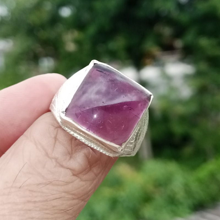 Amethyst Mens Ring | Sterling Silver Size 59