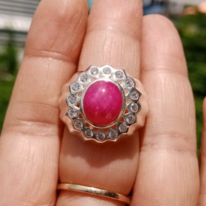 Natural Burma Ruby Ring in Sterling Silver (Size 60)