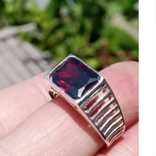 Genuine Garnet Ring | Sterling Silver Size 57