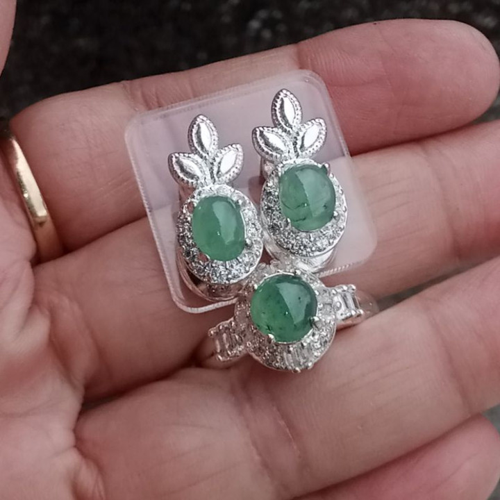 Burmese Jadeite Ring and Earrings Set | Natural Type A Jade