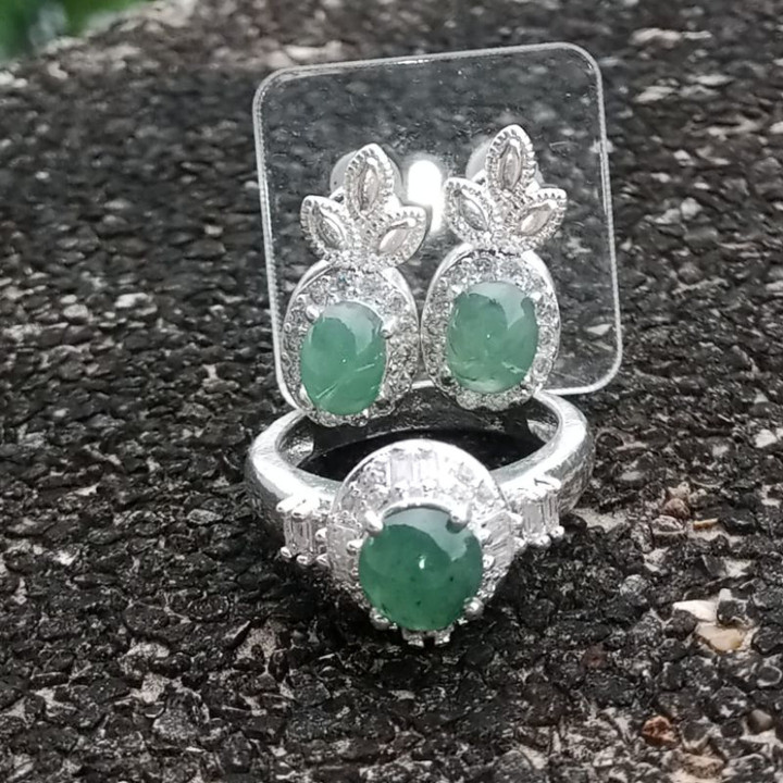 Burmese Jadeite Ring and Earrings Set | Natural Type A Jade