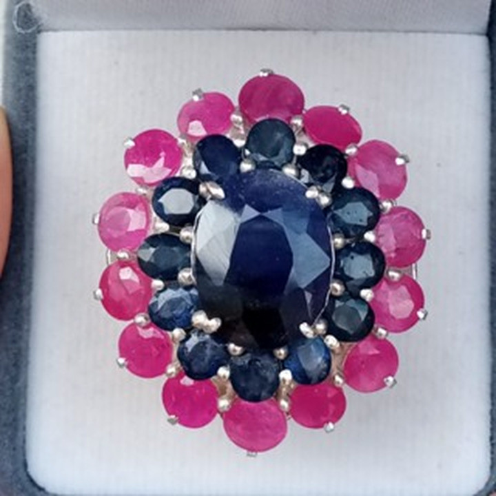 Sapphire and Ruby Ring | Sterling Silver Size 57