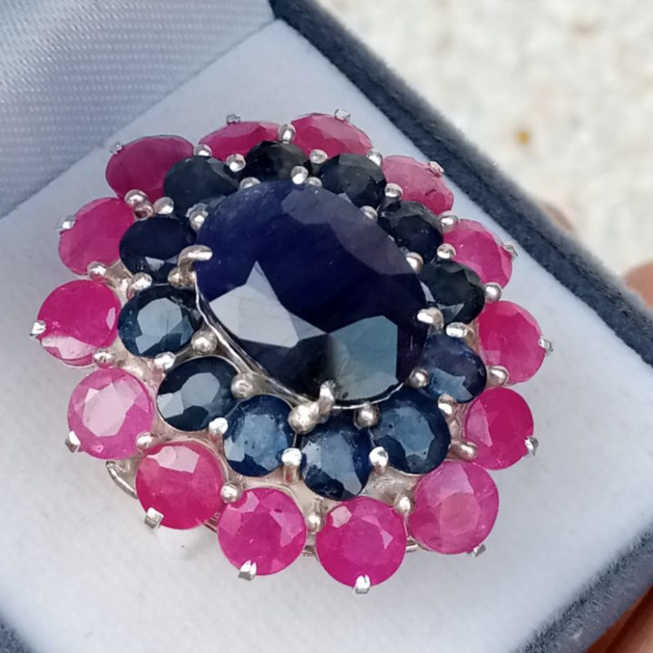 Sapphire and Ruby Ring | Sterling Silver Size 57