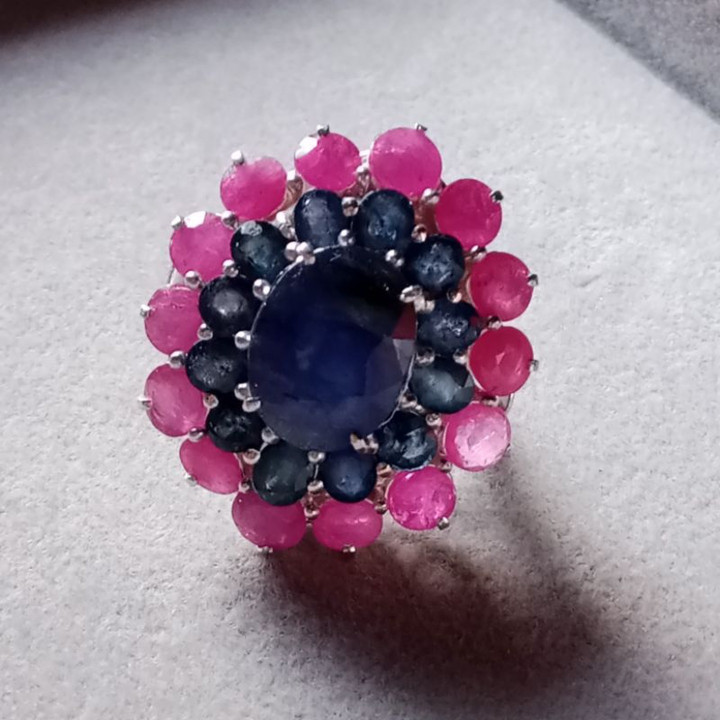 Sapphire and Ruby Ring | Sterling Silver Size 57